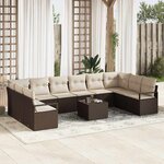 vidaXL Ensemble de canapé de jardin avec coussin 11 Pièces Marron  Crème
