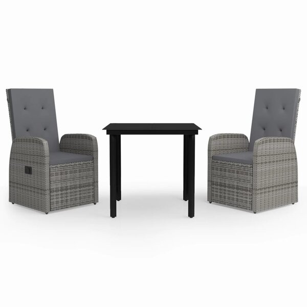 vidaXL Ensemble de salle à manger de jardin avec coussins 3 Pièces Gris