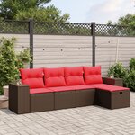 vidaXL Salon de jardin avec coussins 5 Pièces marron résine tressée