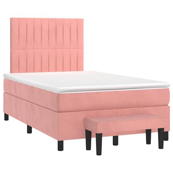 vidaXL Sommier à lattes de lit avec matelas rose 120x190 cm velours