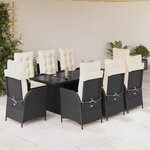 vidaXL Ensemble à manger de jardin 9Pièces coussins noir résine tressée
