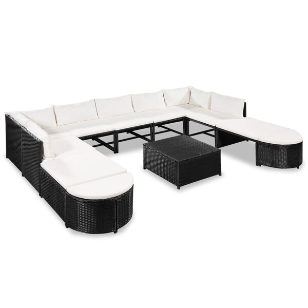 vidaXL Salon de jardin 12 Pièces avec coussins Résine tressée Noir