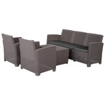 Ensemble salon de jardin 5 places grand confort table basse rangement intégré plastique PP imitation rotin coussins gris