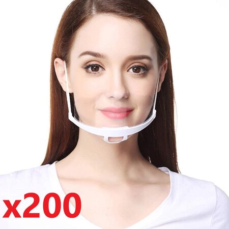 Lot de 200 Visières de protection buccales avec couverture bouche et nez - Anti-buée - Réutilisables