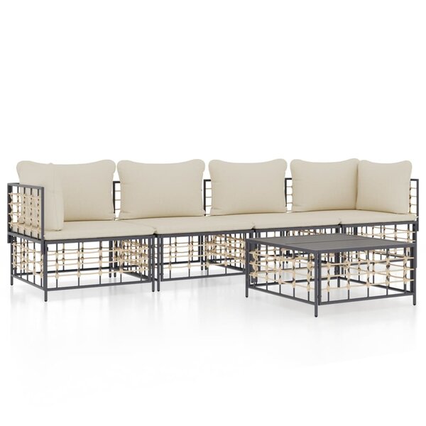 vidaXL Salon de jardin 5 Pièces avec coussins anthracite résine tressée