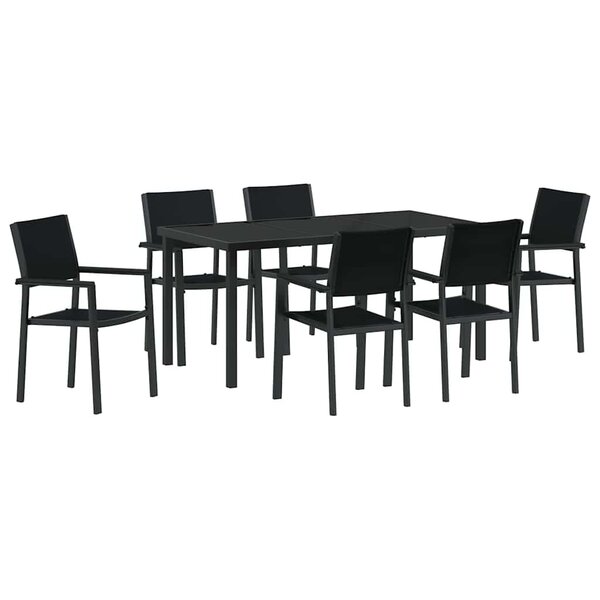 vidaXL Ensemble de salle à manger pour jardin 7 Pièces Noir