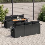 vidaXL Salon de jardin 7 Pièces avec coussins noir résine tressée