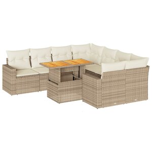 vidaXL Salon de jardin avec coussins 9 Pièces beige résine tressée