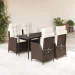 vidaXL Ensemble à manger de jardin 5 Pièces et coussins marron poly rotin