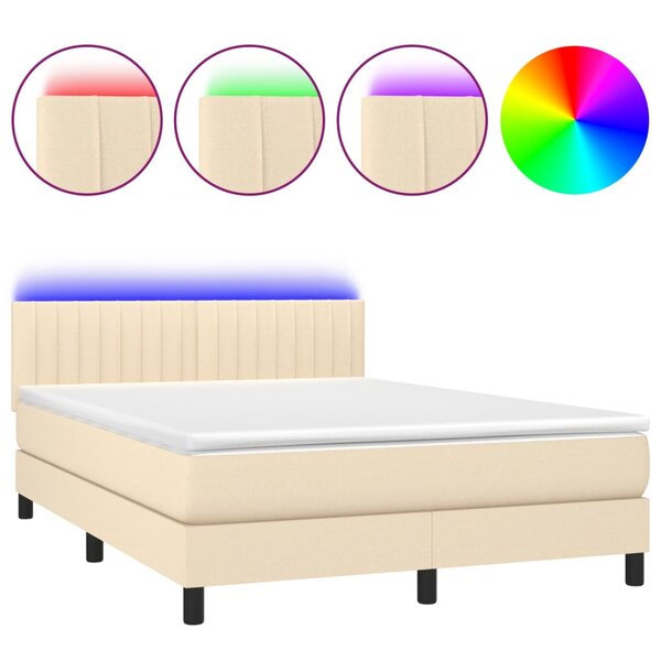 vidaXL Sommier à lattes de lit avec matelas LED Crème 140x190 cm Tissu