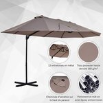 Parasol déporté grande taille XXL inclinable dim. 4 4L x 2 7l x 2 5H m piètement en acier inclus polyester marron