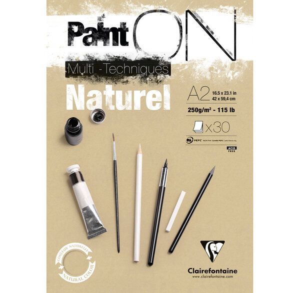 Bloc Paint'On encollé A2 42x59 4cm 30F 250g Naturel CLAIREFONTAINE