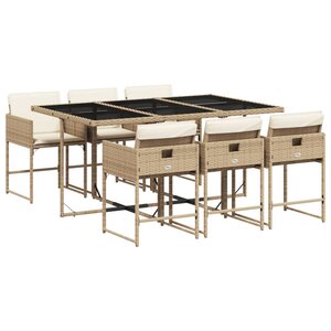 vidaXL Ensemble à manger de jardin et coussins 7 Pièces beige poly rotin