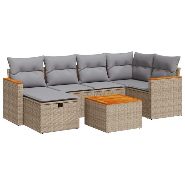 vidaXL Salon de jardin avec coussins 7 Pièces beige résine tressée