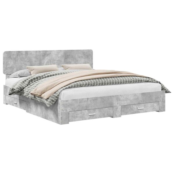 vidaXL Cadre de lit Gris béton 200 x 200 cm Bois d'ingénierie