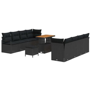 vidaXL Ensemble de canapé de jardin 11 Pièces Noir Poly rotin