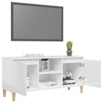 vidaXL Meuble TV avec pieds en bois Blanc brillant 103 5x35x50 cm