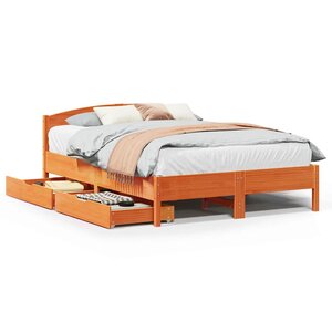 vidaXL Cadre de lit sans matelas cire marron 135x190cm bois pin massif