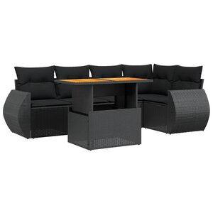 vidaXL Salon de jardin 6 Pièces avec coussins noir résine tressée