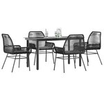 vidaXL Ensemble à manger de jardin et coussins 5 Pièces noir rotin verre