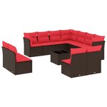 vidaXL Salon de jardin avec coussins 12 Pièces marron résine tressée