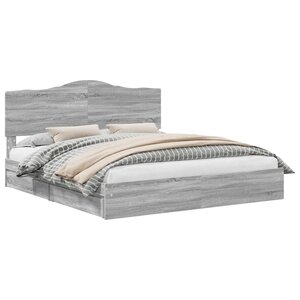 vidaXL Lit de Rangement Gris Sonoma 180 x 200 cm Bois d'ingénierie