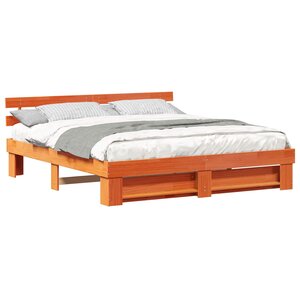 vidaXL Cadre de lit avec tête de lit Marron 180 x 200 cm Pin massif