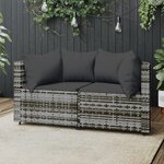 vidaXL Canapés d'angle de jardin et coussins 2 Pièces gris résine tressée