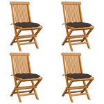 vidaXL Chaises de jardin et coussins taupe lot de 4 Bois teck massif