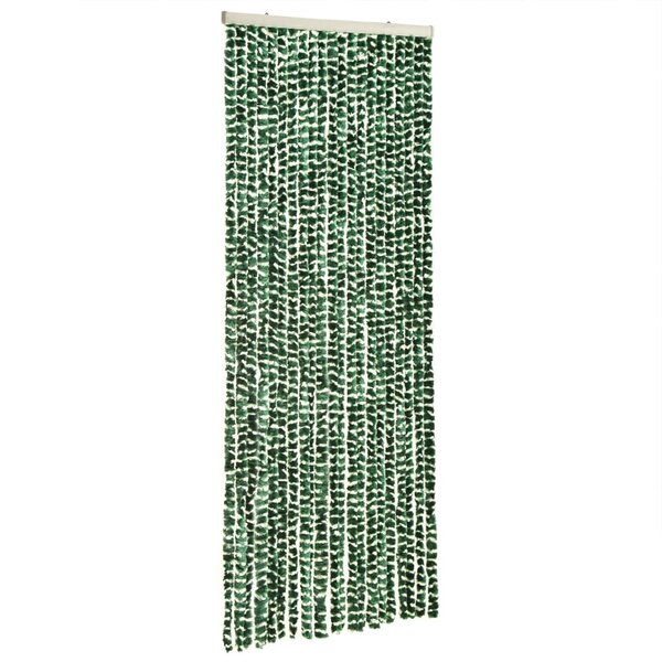 vidaXL Rideau anti-mouches vert et blanc 100x200 cm chenille