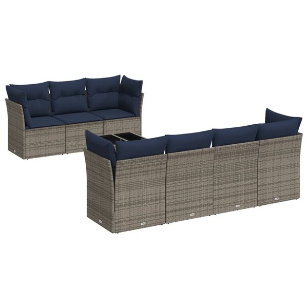 vidaXL Salon de jardin 8 Pièces avec coussins gris résine tressée