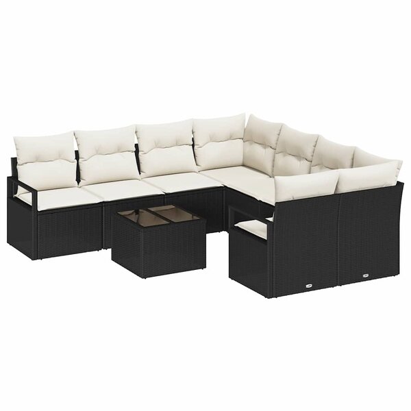 vidaXL Ensemble de canapé de jardin 9 Pièces Noir et Crème
