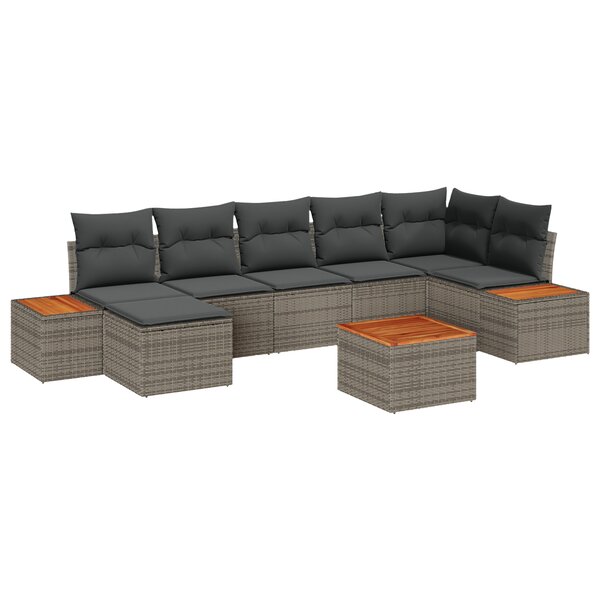 vidaXL Set de canapé de jardin 8 pièces avec des coussins en poly rattan gris et acacia.