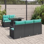 vidaXL Ensemble de canapé de jardin 6 Pièces Noir et Bleu polyrotin