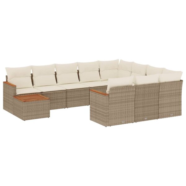 vidaXL Salon de jardin 11 Pièces avec coussins beige résine tressée