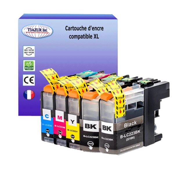 T3AZUR Lot de 5 Cartouches compatibles avec Brother LC223 XL pour  Brother MFC-J1140W  MFC-J1150W  MFC-J1170W  MFC-J1180DWT