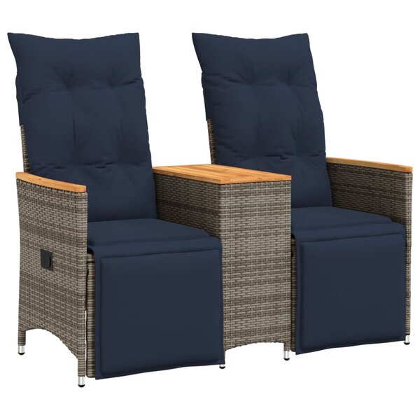 vidaXL Canapé de jardin inclinable 2 places avec Table en résine tressée grise