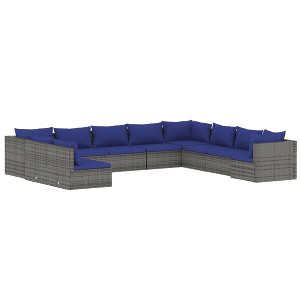 vidaXL Salon de jardin 10 Pièces avec coussins Gris Résine tressée