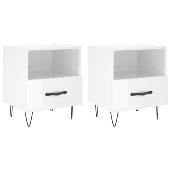 vidaXL Tables de chevet 2 Pièces blanc brillant 40x35x47 5 cm