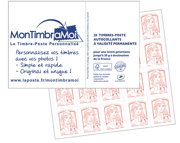 Carnet de 20 timbres Marianne - Rouge - Couverture MonTimbraMoi