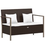 vidaXL Banc de jardin à 2 places avec coussins Marron Résine tressée