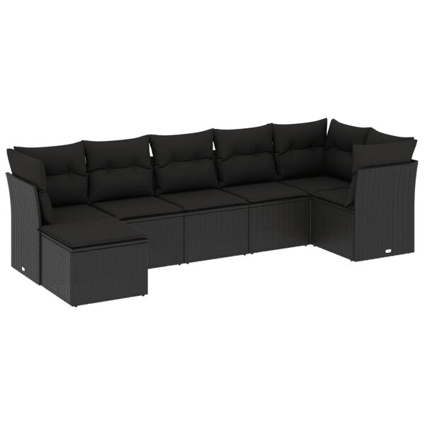 vidaXL Salon de jardin 7 Pièces avec coussins noir résine tressée