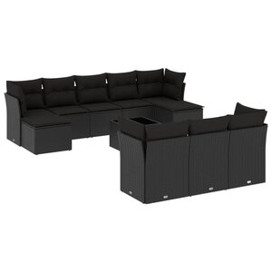 vidaXL Salon de jardin 11 Pièces avec coussins noir résine tressée
