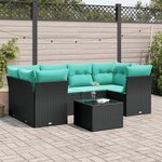 vidaXL Salon de jardin 7 Pièces avec coussins noir résine tressée