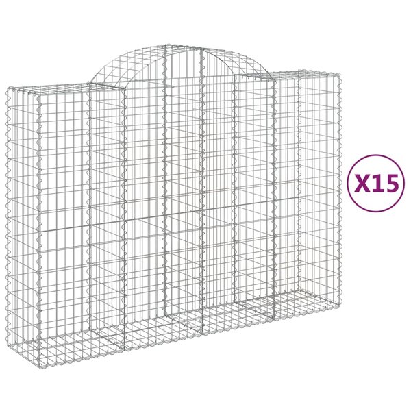 vidaXL Paniers à gabions arqués 15 Pièces 200x50x140/160 cm Fer galvanisé