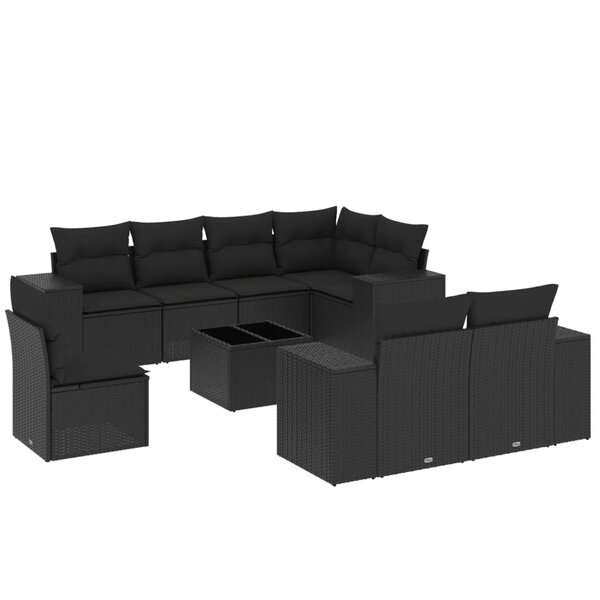 vidaXL Salon de jardin 9 Pièces avec coussins noir résine tressée