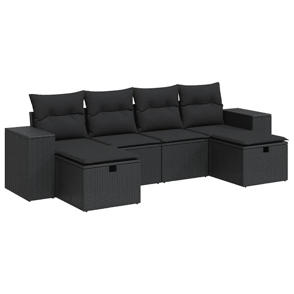 vidaXL Salon de jardin 6 Pièces avec coussins noir résine tressée