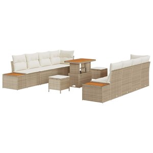 vidaXL Ensemble de canapé de jardin avec coussin 11 Pièces Beige et crème