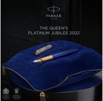 Stylo plume parker sonnet bleu queen's platinium jubilee 2022 edition spécial  plume fine or 18k  coffret cadeau