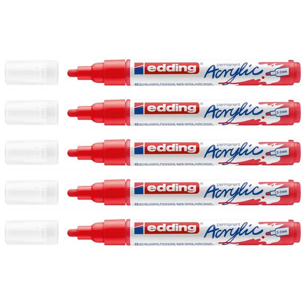 Marqueur Acrylique 5100 Rouge Trafic Pointe Moyenne 2-3 mm x 5 EDDING
